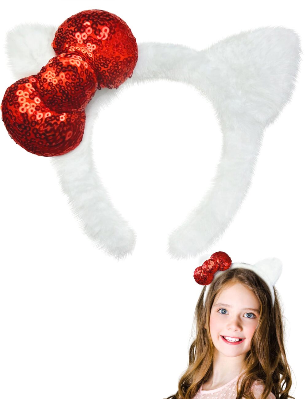1103 Kitty Ears Headband Bow Birthday Party Gifts White Hair Accessories